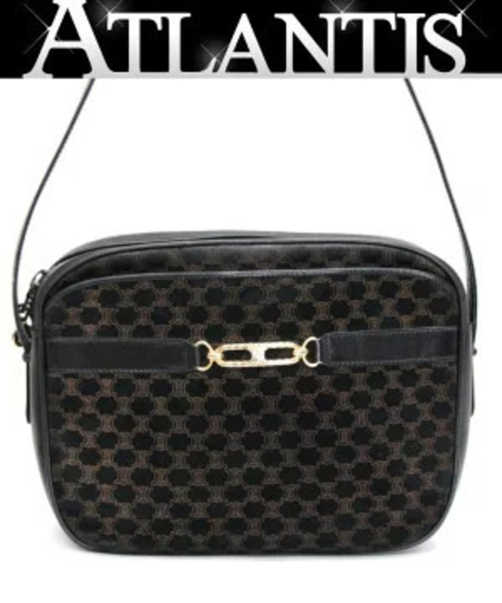 Celine Shoulder Bag Triomphe Leather x Suede Black